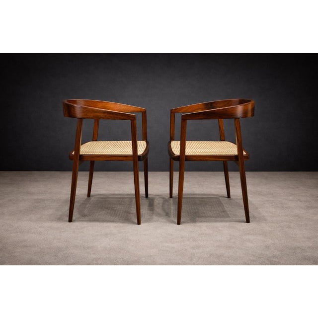 Pair of Brazilian Modern Armchairs in Rosewood and Cane, Joaquim Tenreiro, 1950s For Sale - Image 12 of 14