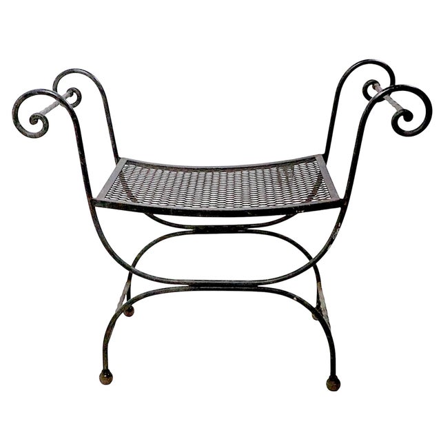 Black Mid 20th Century Hollywood Regency Wrought Iron Saddle Seat Bench For Sale - Image 8 of 13