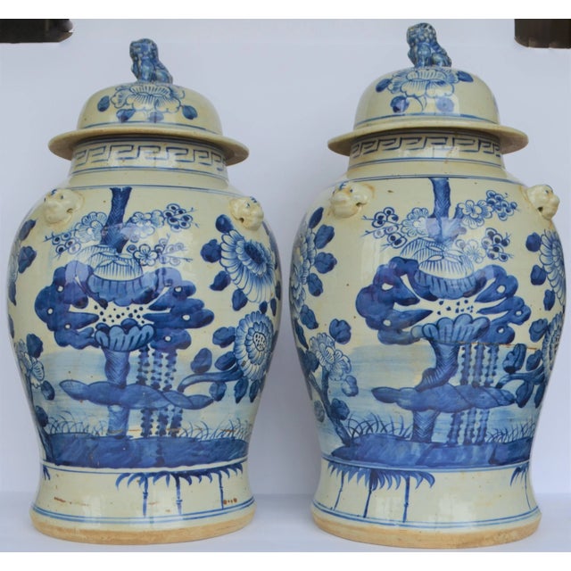 Chinoiserie White & Blue Floral Baluster Ginger Jars - a Pair For Sale In Houston - Image 6 of 7