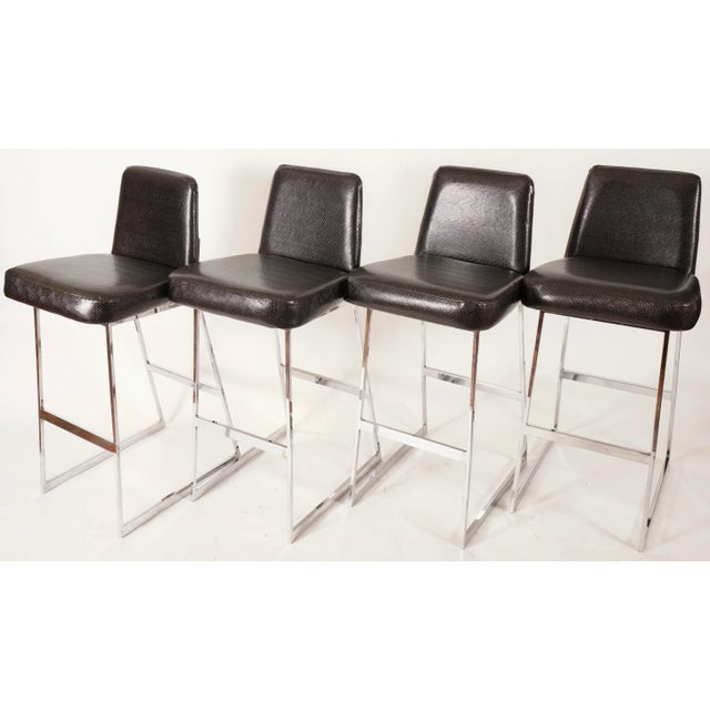 Vintage Chrome Upholstery Bar Stools by Tri-Mark Designs -Set of 5 For Sale In Miami - Image 6 of 13