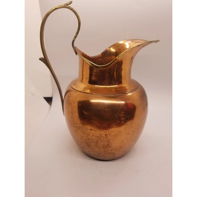Mid-Century Modern Vintage Solid Copper With Brass Trim Handmade Decorative Jug Pitcher With Handle, Copper/Brass Pitcher Vase, China For Sale - Image 3 of 5