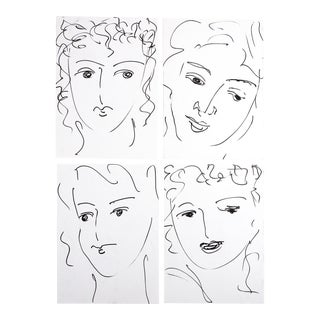 Vintage Quick Portrait Sketches Drawings - Set of 4 For Sale