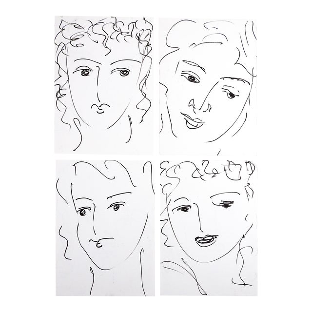 Vintage Quick Portrait Sketches Drawings - Set of 4 For Sale