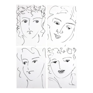 Vintage Quick Portrait Sketches Drawings - Set of 4