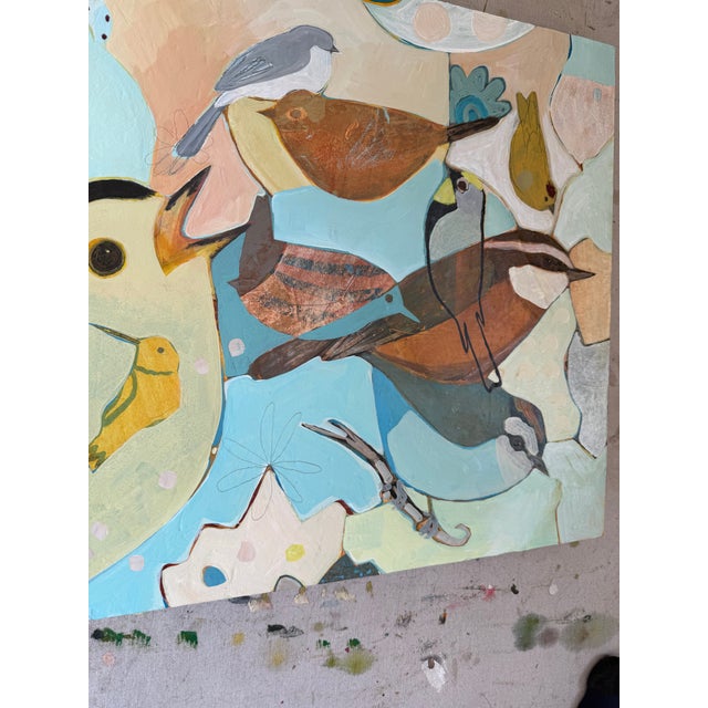 Abstract Expressionism "Little Birds" a Fun Bird Painting by LWren Walraven For Sale - Image 3 of 7