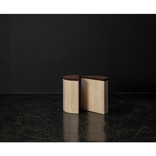 Brown Travertine Marble Column Console Tables, 1980s, Set of 2 For Sale - Image 8 of 18