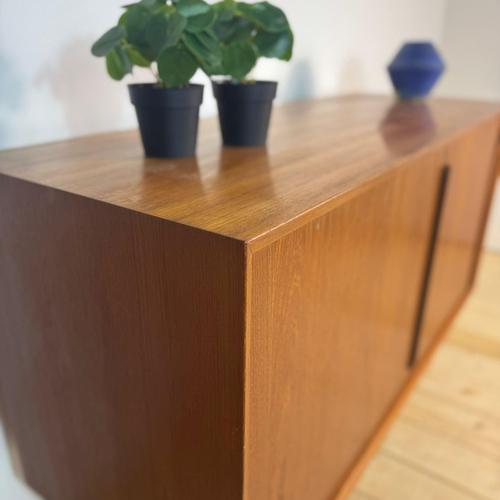 Wood Teak Sideboard with Retractable Doors by Kai Kristiansen Denmark, 1960s For Sale - Image 7 of 11