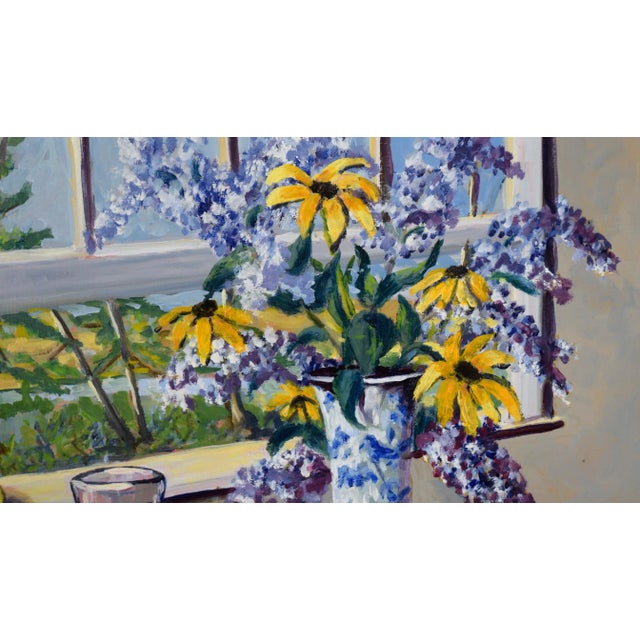 Still Life With Daises and Wisteria in Acrylic on Masonite by Richard M. Bacon For Sale In Monterey, CA - Image 6 of 8