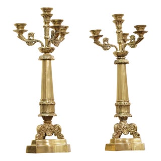 Louis XVI Style Bronze Candlesticks, Set of 2 For Sale