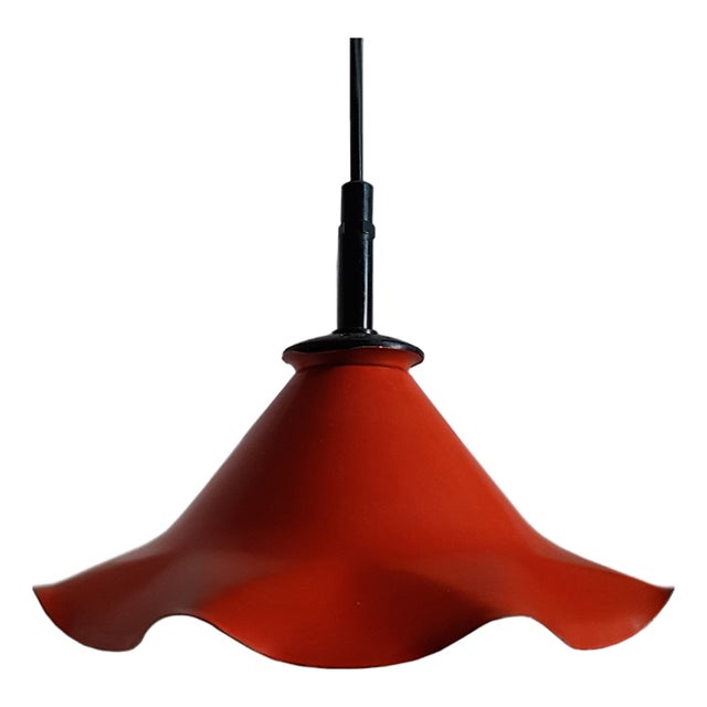 Vintage Metal Pendant Lamp with Wavy Shade For Sale