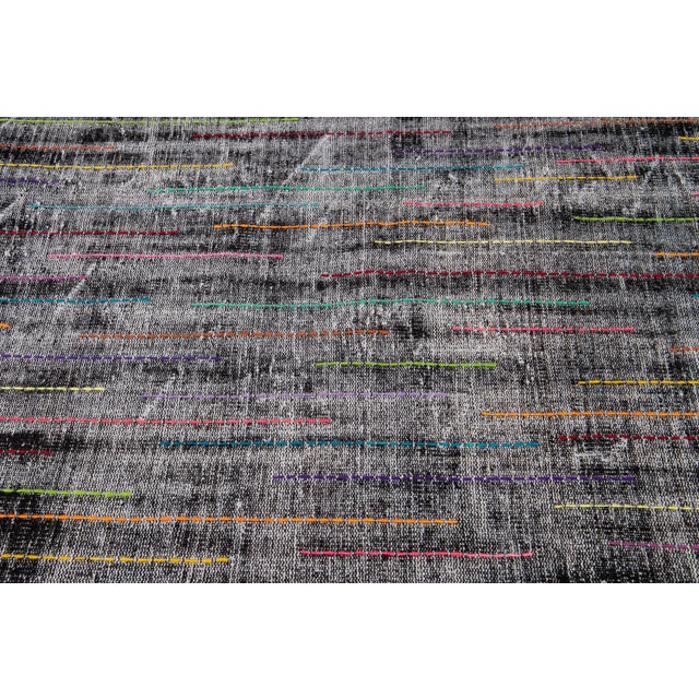 Gray Vintage Distressed Handmade Gray Wool Rug With Multicolor Design For Sale - Image 8 of 13