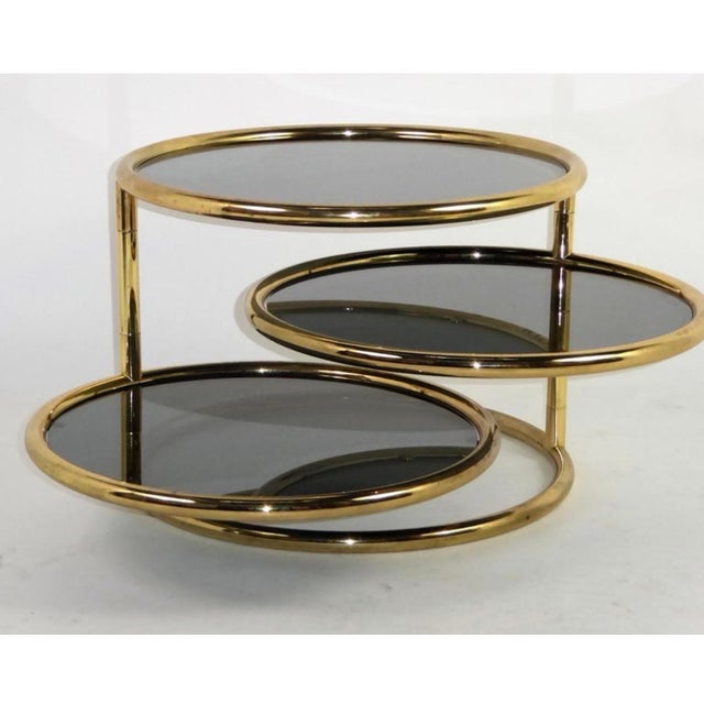 Mid-Century Modern Mid Century Modern Brass and Glass 3 Tier Circular Swiveling Side End Table For Sale - Image 3 of 11