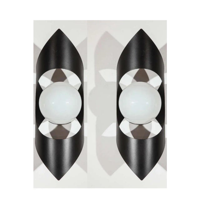1970s Modern Black Metal Wall Sconces - A Pair For Sale - Image 10 of 10