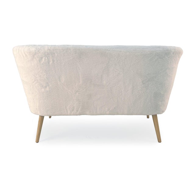 Harlow White Fur Wingback Bench For Sale - Image 4 of 5