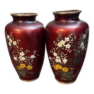 1930s Japanese Ginbari Cloisonné Vases-a Pair For Sale