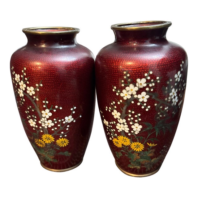 1930s Japanese Ginbari Cloisonné Vases-a Pair For Sale