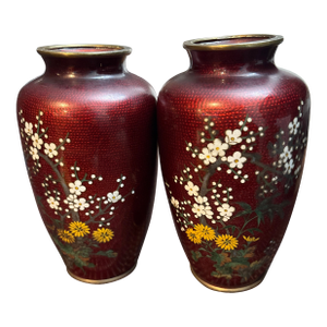 1930s Japanese Ginbari Cloisonné Vases-a Pair