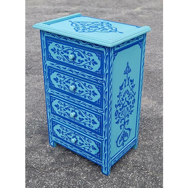 Moroccan Hand‑Painted Moroccan Nightstand / Blue Zoua9 Woodwork For Sale - Image 3 of 7