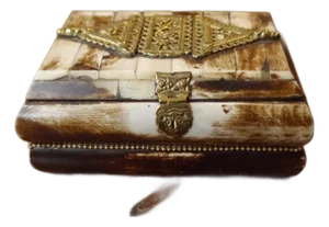Vintage Camel Bone With Brass Fittings Decorative Trinket Box Velvet Lined
