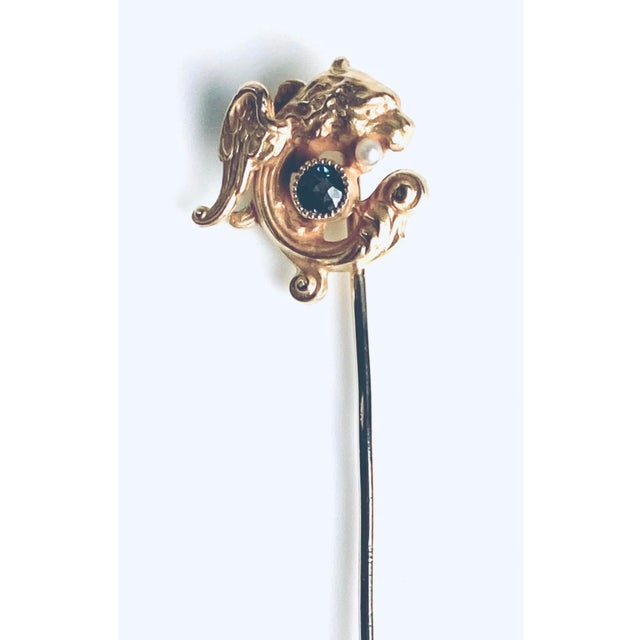 Mid-Century Modern 1960s 14k Yellow Gold Intricately Coiled Fish Brooch With Sapphire in His Mouth For Sale - Image 3 of 8