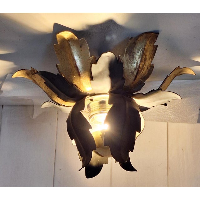 Metal Flat Florentine Ceiling Lamp with a Gold-Grey Metal Frame, 1960s For Sale - Image 7 of 7