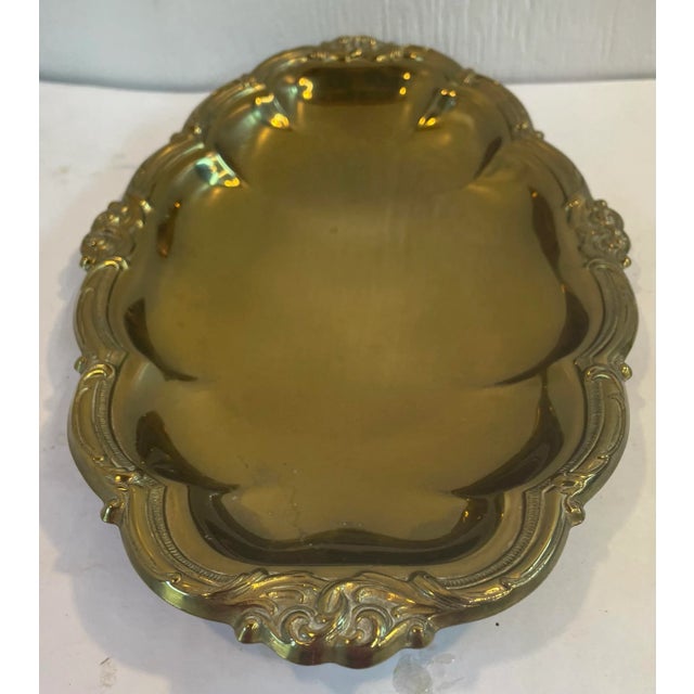 Vintage Solid Brass Scalloped Tray For Sale - Image 4 of 5