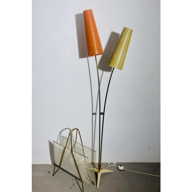 Metal Mid-Century Floor Lamp in Brass with Fiberglass Shades attributed to Cosack, 1950s For Sale - Image 7 of 18