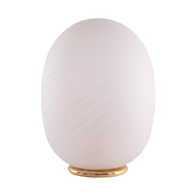 Large Egg Table Lamp in White Etched Murano Glass with Spiral Texture and Brass Base, 1970s For Sale