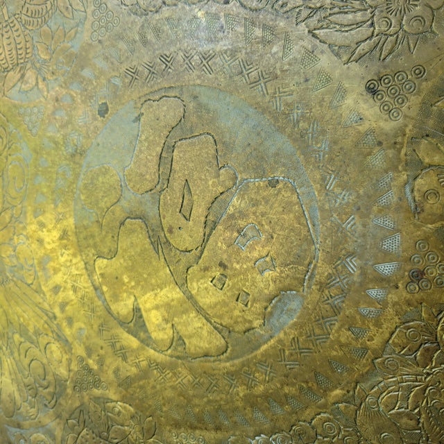 Chinese Lg VTG Oriental Brass Serving Tray or Wall Decor Hong Kong W/Hanger + Stand Boho For Sale - Image 3 of 13