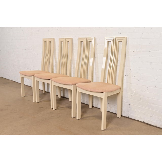Italian Modern Cream Lacquered High Back Dining Chairs, Set of Four For Sale - Image 15 of 15