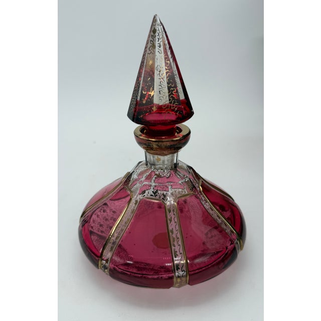 Bohemian Red Perfume Bottle With Gilt Accents For Sale - Image 12 of 12