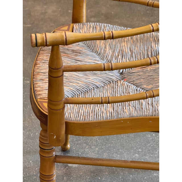 19th Century Pair of Painted Faux Bamboo Armchairs With Rush Seats For Sale - Image 10 of 10