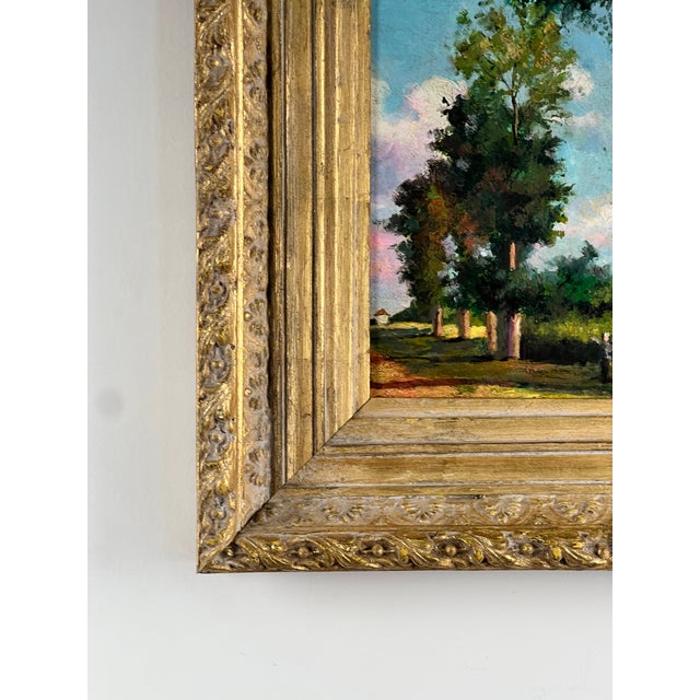 Early 20th Century Antique Continental School Oil on Board Painting “Sunny Tree Lined Path” Unsigned C. Early 20th Century For Sale - Image 5 of 7