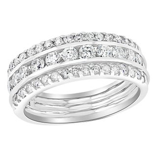 1.5 Carat Diamond Half Eternity Band 14 Karat White Gold 3-Row Band For Sale