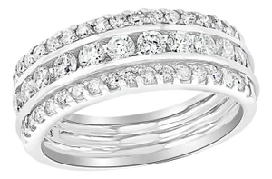 1.5 Carat Diamond Half Eternity Band 14 Karat White Gold 3-Row Band