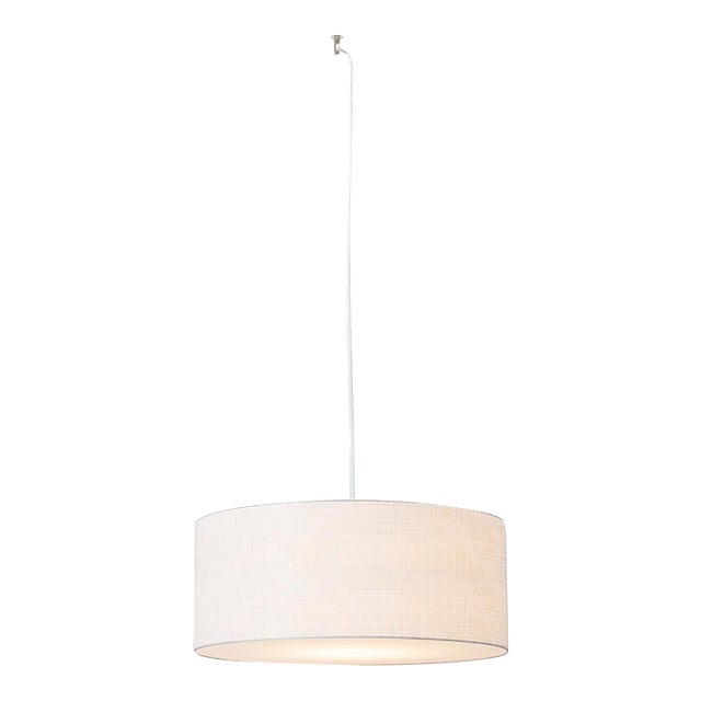 Stretch Swag Lamp, White Linen Shade, Satin Nickel, for Living Room or Bedroom For Sale