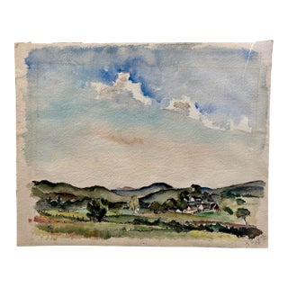 Henry Emil Salloch Original Watercolor on Paper Rural Settlement in the Foothills, 1940. For Sale