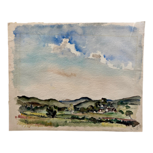 Henry Emil Salloch Original Watercolor on Paper Rural Settlement in the Foothills, 1940.