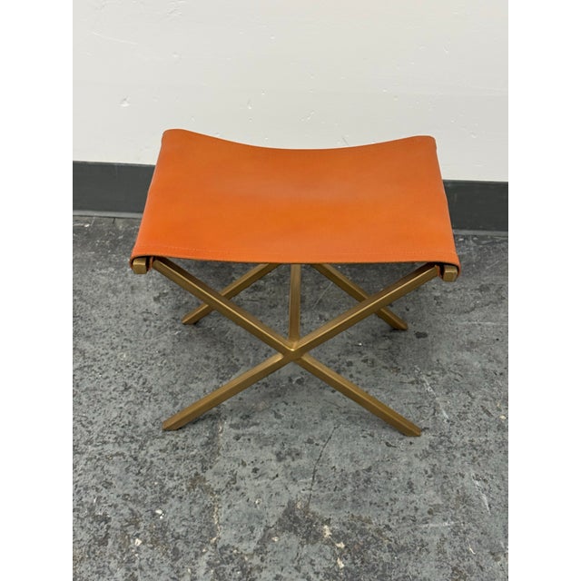 Cb2 Leather Director's Stool For Sale - Image 10 of 12