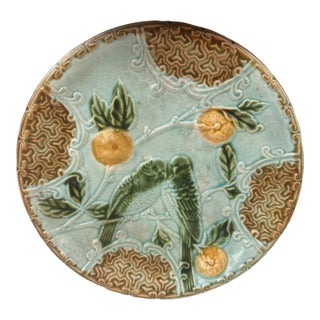 Majolica Parakeets Plate Salins, Circa 1890 For Sale
