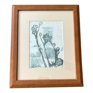 “Botanical Whisper” Original Monoprint in Wood Frame by Nancy Smith For Sale