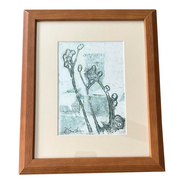 “Botanical Whisper” Original Monoprint in Wood Frame by Nancy Smith For Sale