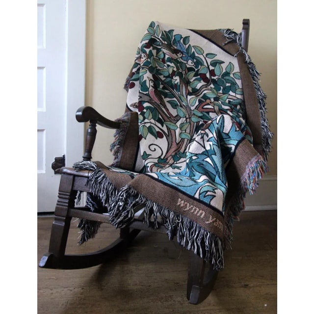 William Morris Arts and Crafts-Style "Tree of Birds" in Cream Jacquard Woven Throw Blanket For Sale - Image 4 of 12
