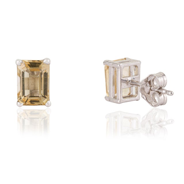 Art Deco Art Deco Style Tiny 1.77 Ct Octagon Cut Citrine Stud Earrings in 925 Silver 2 Pieces For Sale - Image 3 of 13