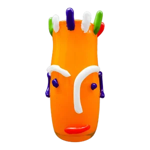 Late 20th Century Mihai Topescu Romania Signed Vintage Colorful Hand Blown Art Glass Face Vase