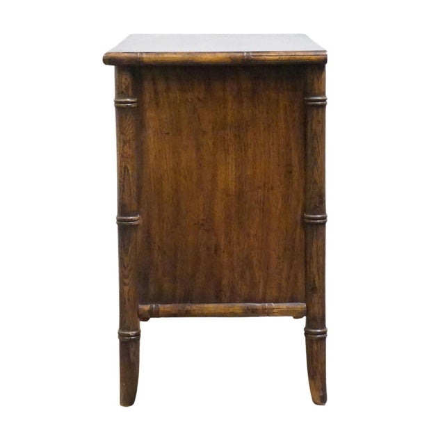 National / Mount Airy Asian Chinoiserie Faux Bamboo 28" Fruitwood Two Drawer Nightstand For Sale - Image 11 of 13