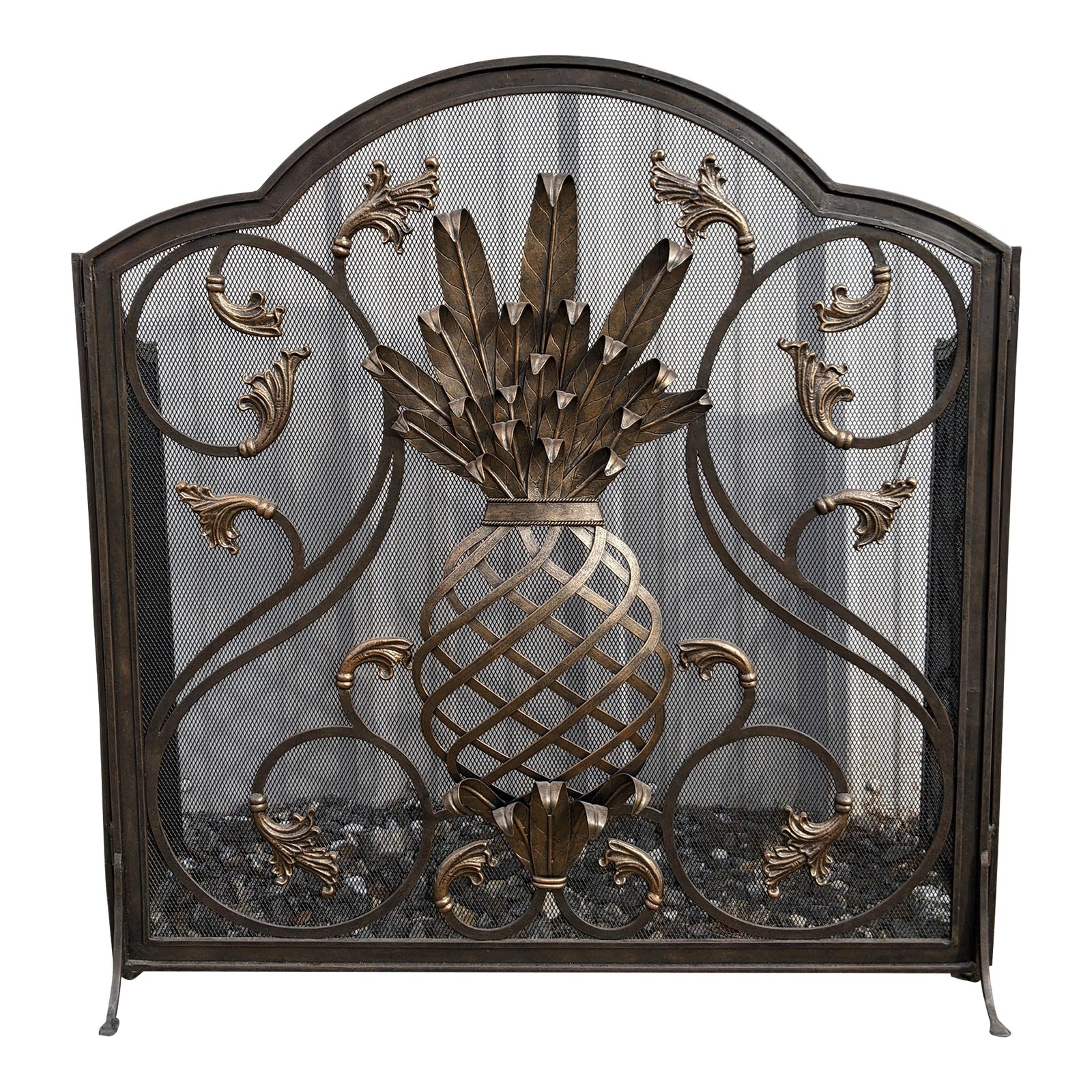 Frontgate TriFolding Bronzed Fireplace Fire Screen Ft. Brass Tole