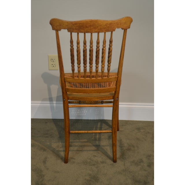 Victorian Oak Antique Spindle Back Cane Seat Side Chairs a Pair