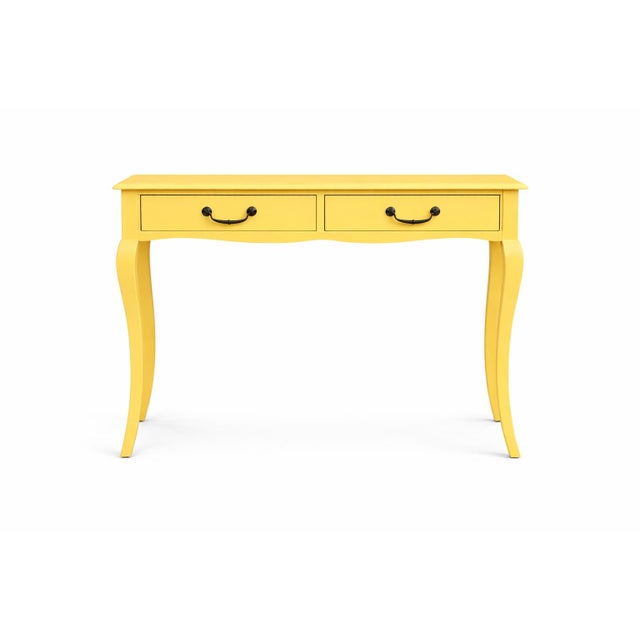 French Provincial Late 20th Century French Provincial Style Canary Yellow Writing Desk / Bedside Table With Dark Bronze Hardware — 35.5” For Sale - Image 3 of 9
