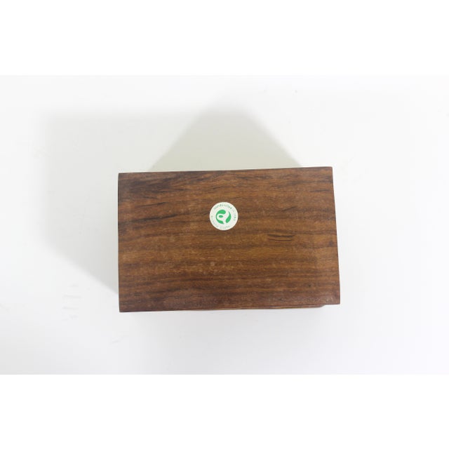 Vintage Carved Wood Box, Brass Inlay Indian Indo, Lidded, Wooden Carving, Floral Hinged Lid Box, Brown Wood Trinket, Jewelry, Stash Heart For Sale - Image 9 of 10